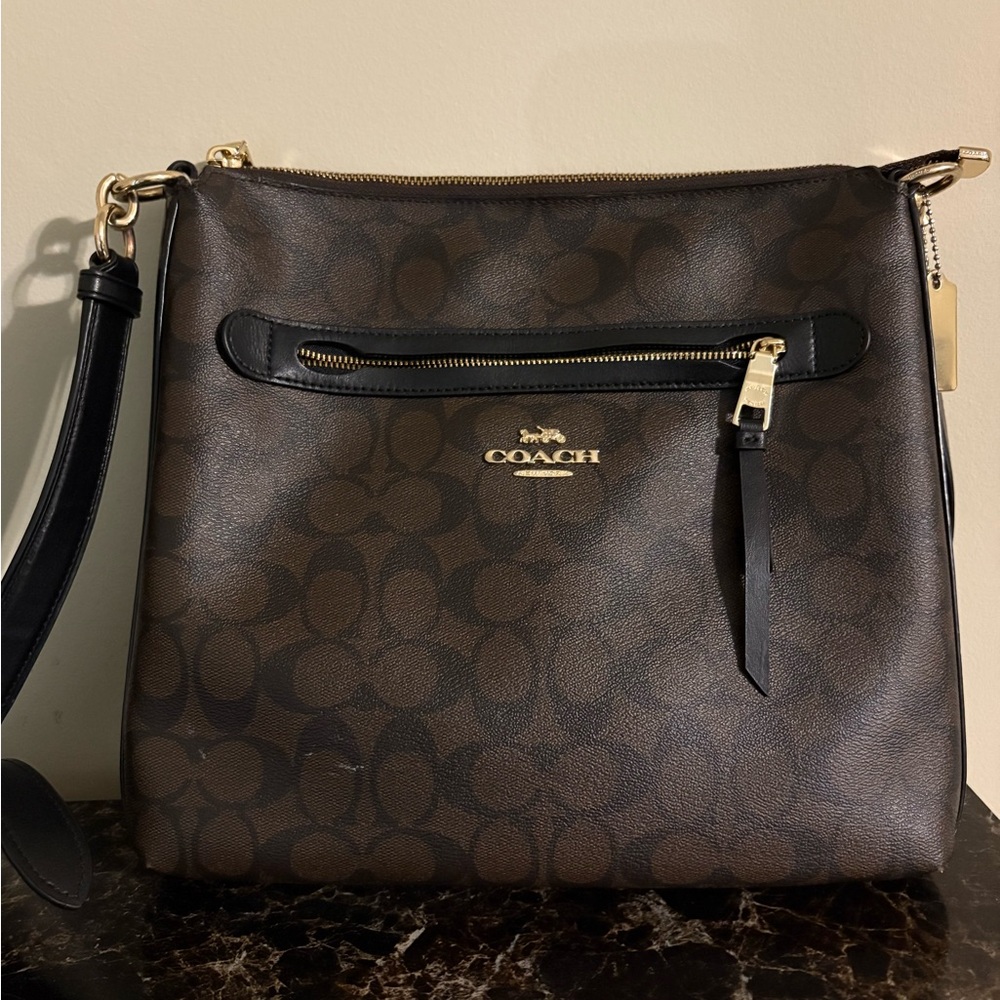 Coach Brown and Black Crossbody Bag with Monogram